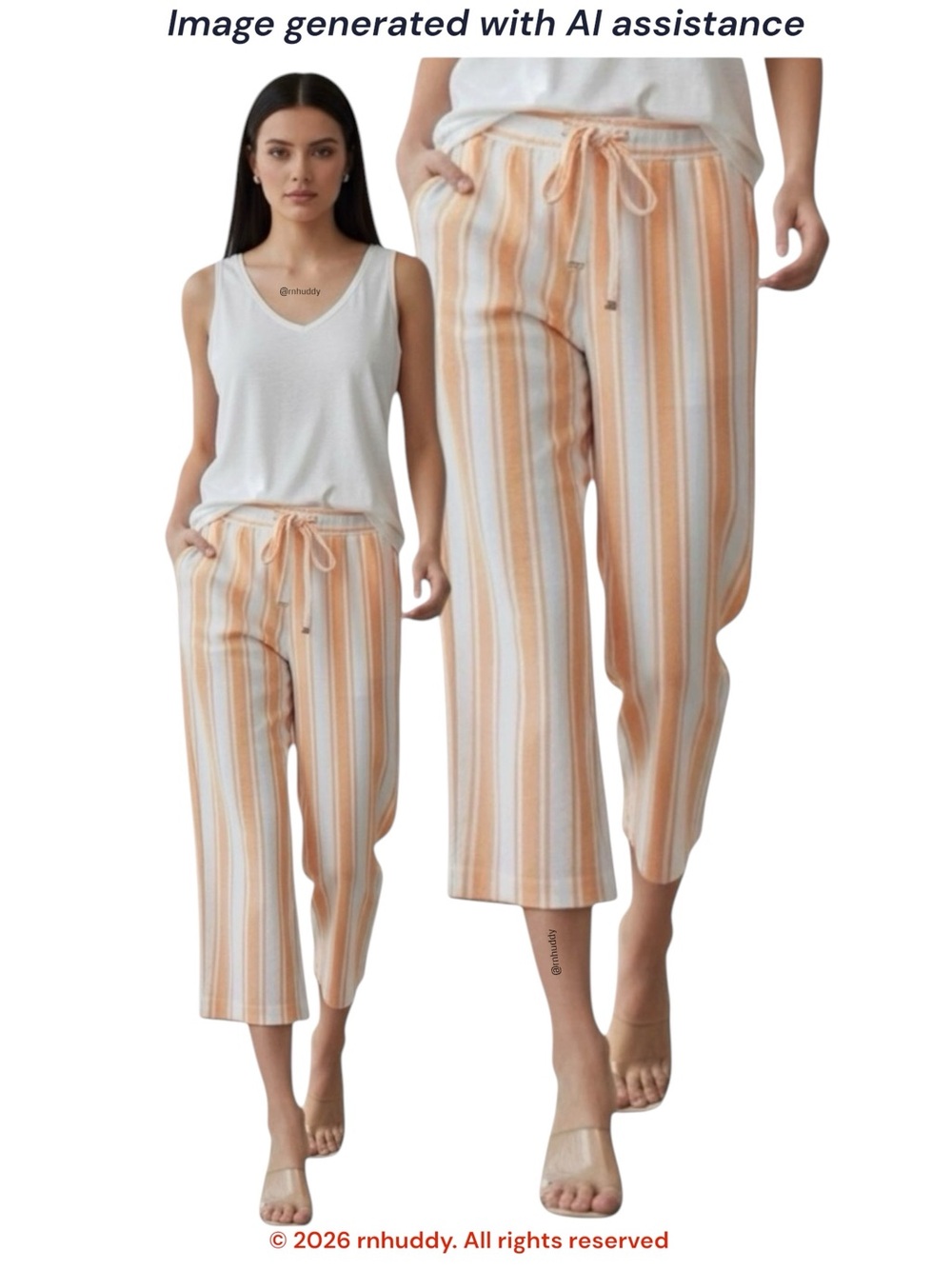 MICHAEL Michael Kors L orange/white striped cropped casual wide leg pants